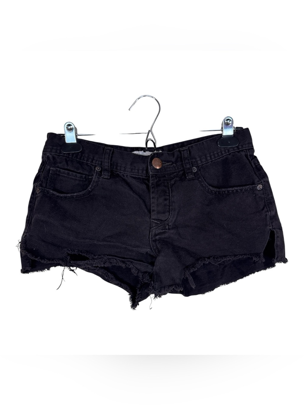 Free People Black Denim Cut Off Jean Shorts Womens 25 Festival Boho Micro Casual